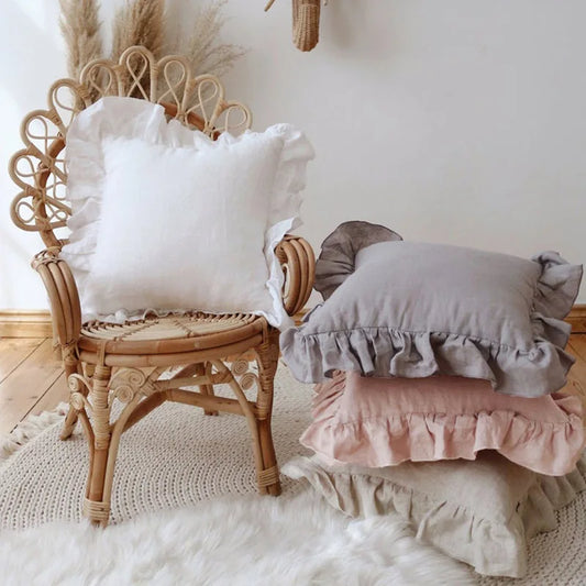 Linen Ruffle Cushion Cover